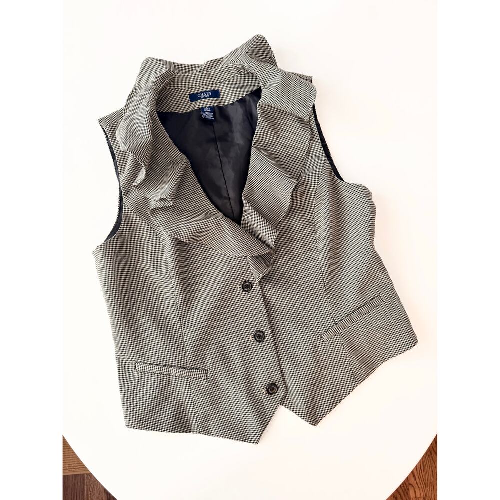Chaps ruffly mini houndstooth button down vest - Size M/L